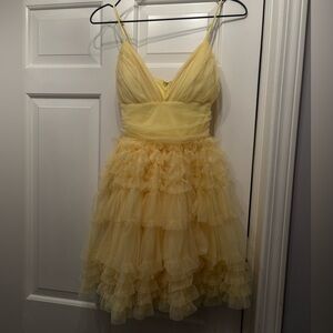 Windsor Yellow Ruffled Tulle Cocktail Dress
